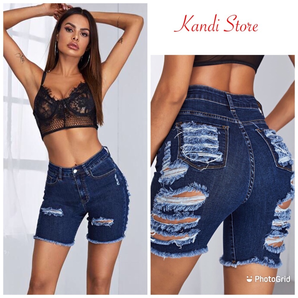 Raw Hem Ripped Denim Shorts